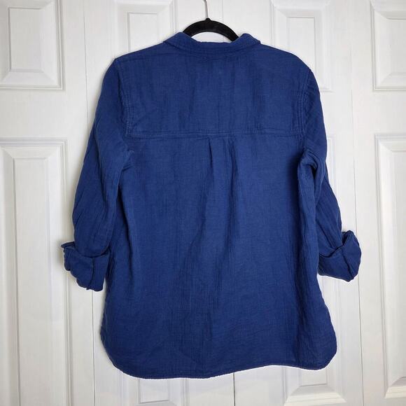 Anne Klein Jeans Womens Gauze Button Up Shirt Estate Blue Large - Picture 2 of 7